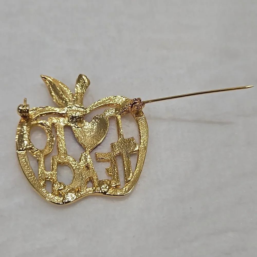 Gold Apple Teacher Brooch - Picture 3 of 4